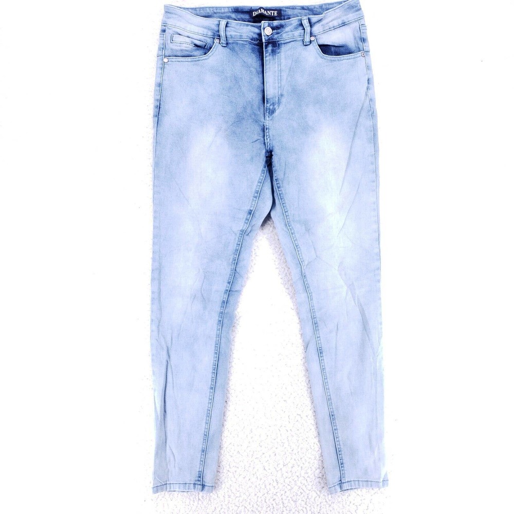 Diamante Jeans Denim Cotton Womens SZ 14 Blue Straight Stretch VTG Mid Rise Slim